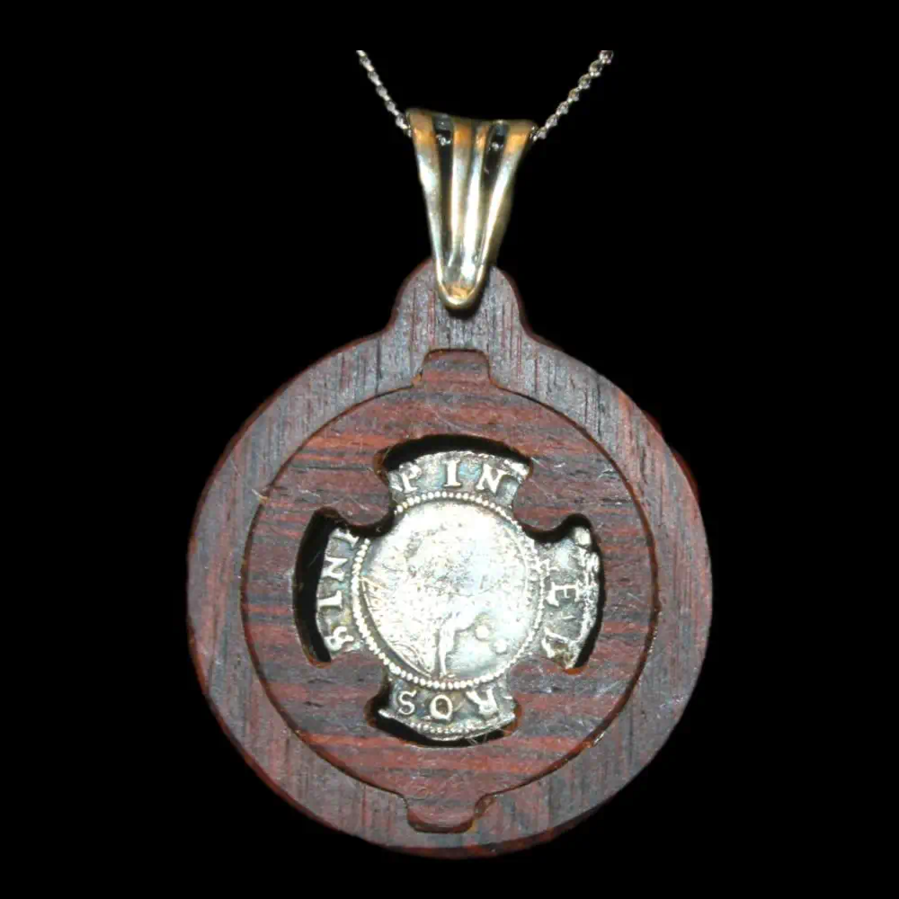Elizabeth 1st Silver Half Groat in Rosewood Pendant /Necklace- Crafted in House - Image 2