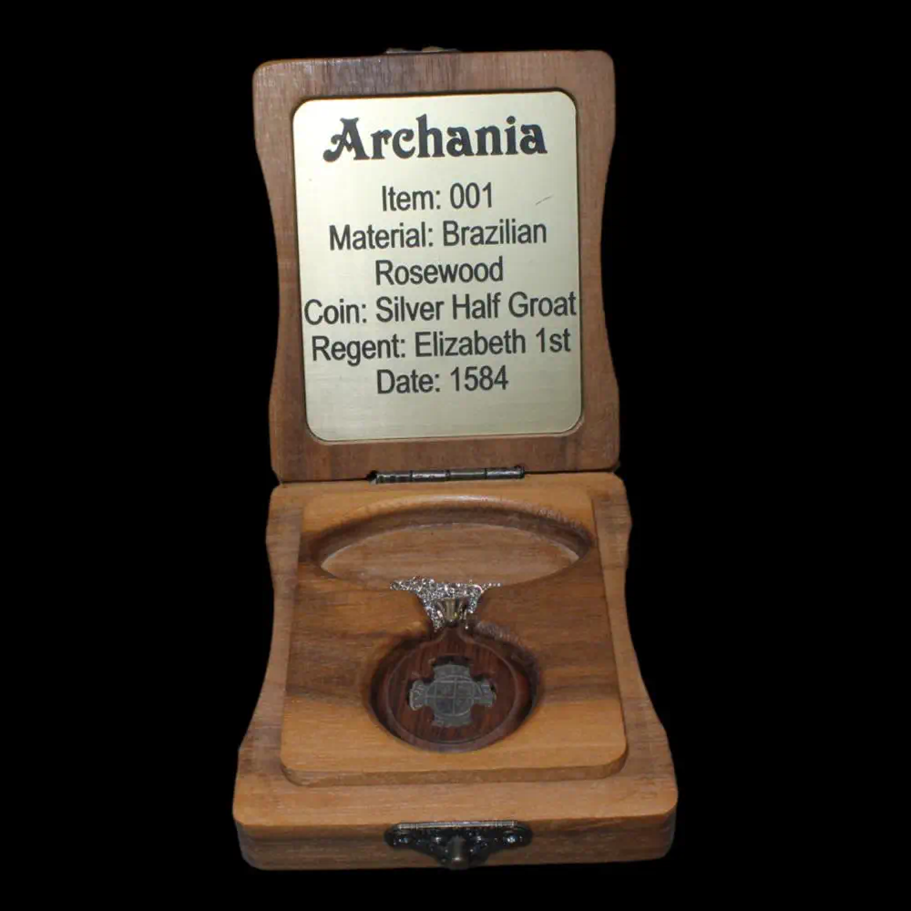 Elizabeth 1st Silver Half Groat in Rosewood Pendant /Necklace- Crafted in House - Image 3